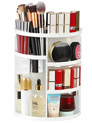 Picture of Syntus 360 Rotating Makeup Organizer, DIY Adjustable Bathroom Makeup Carousel Spinning Holder Rack, Large Capacity Cosmetics Storage Box Vanity Shelf Countertop, Fits Makeup Brushes, Lipsticks, White