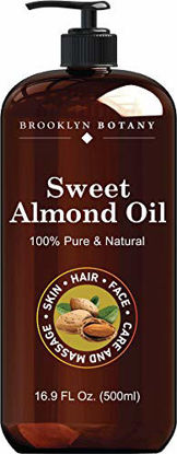 Picture of Brooklyn Botany Sweet Almond Oil for Skin - 100% Pure and Cold Pressed - Carrier Oil for Essential Oils, Aromatherapy and Massage - Moisturizing Skin, Hair and Face - Therapeutic Grade - 16 fl Oz
