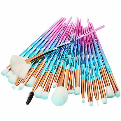 Picture of KOLIGHT Pack of 20pcs Cosmetic Eye Shadow Sponge Eyeliner Eyebrow Lip Nose Foundation Powder Makeup Brushes Sets (blue pink)