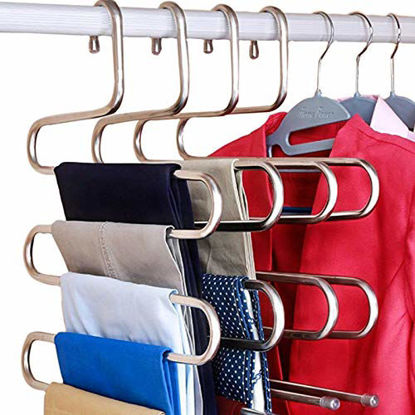Picture of DOIOWN S-Type Stainless Steel Clothes Pants Hangers Closet Storage Organizer for Pants Jeans Scarf Hanging (14.17 x 14.96ins) (1-Piece)