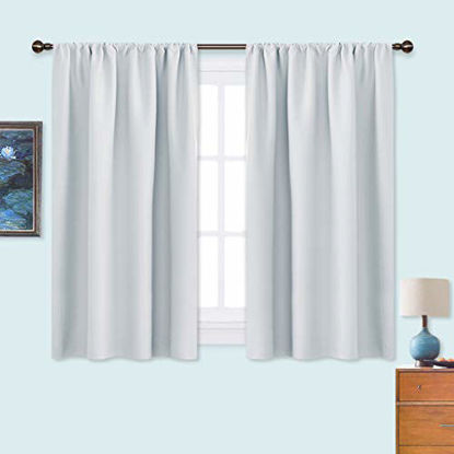 Picture of NICETOWN Greyish White Window Curtain Panels - Thermal Insulated Rod Pocket Room Darkening Curtain Sets for Bedroom (Platinum - Greyish White, 2 Panels, 42 by 45)