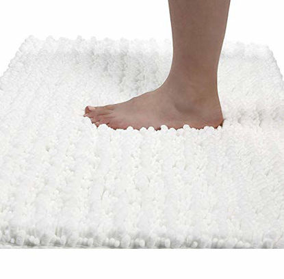 Picture of Yimobra Original Luxury Chenille Bath Mat, 31.5 X 19.8 Inches, Soft Shaggy and Comfortable, Large Size, Super Absorbent and Thick, Non-Slip, Machine Washable, Perfect for Bathroom, Bright White