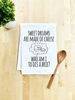 Picture of Funny Dish Towel, Sweet Dreams Are Made Of Cheese Who Am I To Dis A Brie Flour Sack Kitchen Towel, Sweet Housewarming Gift, White
