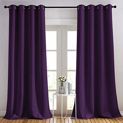 Picture of NICETOWN Thick Blackout Curtain and Drapes - (52 x 120, Royal Purple, Pack of 2) Thermal Insulated Grommet Top Window Draperies for Bedroom, Block Out Light Curtain Panel