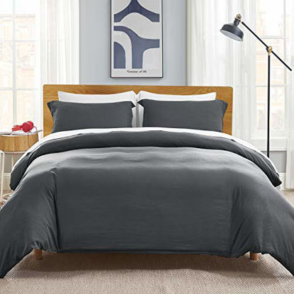 Picture of Bedsure Duvet Cover Twin Size Set with Zipper Closure Solid Twin Size(68x90 inches)-2 Pieces (1 Duvet Cover + 1 Pillow Sham) Washed Ultra Soft Hypoallergenic Microfiber, Charcoal Grey