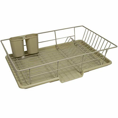 Picture of Sweet Home Collection 3 Piece Dish Drainer Rack Set with Drying Board and Utensil Holder, 12" x 19" x 5", Sage