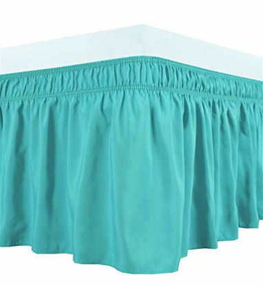 Picture of Biscaynebay Wrap Around Bedskirts with Adjustable Elastic Belts, Elastic Dust Ruffles, Easy Fit Wrinkle & Fade Resistant Silky Luxrious Fabric, Aqua for Twin & Twin XL Size Beds 12 Inch Drop
