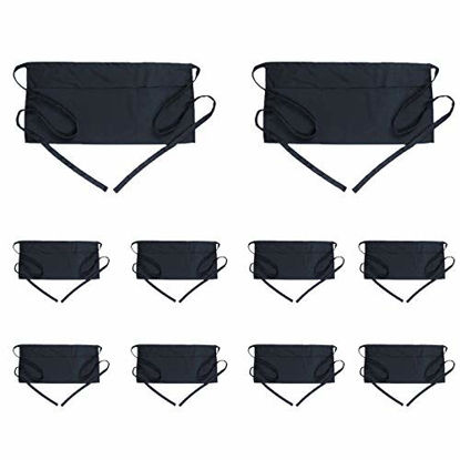 Picture of BOHARERS Waist Apron with 3 Pockets 10 Pack - Black Waitress Server Short Apron