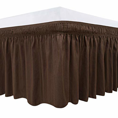 Picture of Biscaynebay Wrap Around Bedskirts with Adjustable Elastic Belts, Elastic Dust Ruffles, Easy Fit Wrinkle & Fade Resistant Luxrious Fabric, Brown for King and California King Size Beds 25 Inches Drop