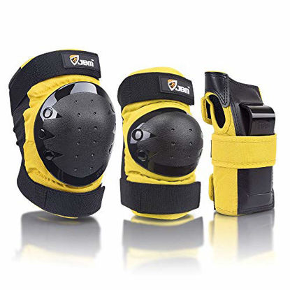 Picture of JBM international Adult / Child Knee Pads Elbow Pads Wrist Guards 3 In 1 Protective Gear Set, Yellow, Adults