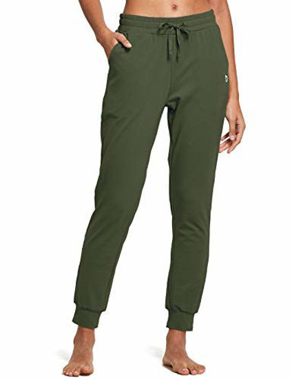 GetUSCart- BALEAF Women's Cotton Sweatpants Leisure Joggers Pants Tapered  Active Yoga Lounge Casual Travel Pants with Pockets Olive Green L