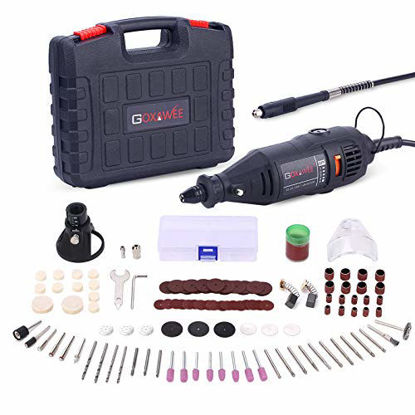 Picture of GOXAWEE Rotary Tool Kit with MultiPro Keyless Chuck and Flex Shaft - 140pcs Accessories Variable Speed Electric Drill Set for Crafting Projects and DIY Creations
