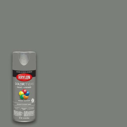 Picture of Krylon K05513007 COLORmaxx Spray Paint and Primer for Indoor/Outdoor Use, Gloss Classic Gray