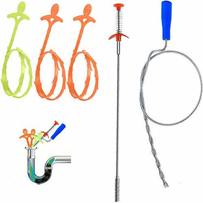 Picture of 5 in 1 Sink Snake Cleaner Drain Auger Hair Catcher, Sink Dredge Drain Clog Remover Cleaning Tools for Kitchen Sink Bathroom Tub Toilet Clogged Drains Dredge Pipe Sewers