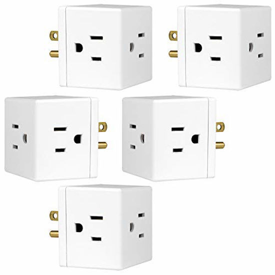 Picture of GE 3 Plug, 5 Pack, Wall Tap, Adapter, Grounded Outlet, Access Design, Indoor Use Only, Ul Listed, White, 41870