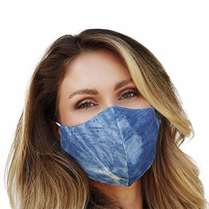 Picture of Washable Face Mask with Adjustable Ear Loops & Nose Wire - 3 Layers, 100% Cotton Inner Layer - Cloth Reusable Face Protection with Filter Pocket - Made in USA - (Denim Tie Dye)
