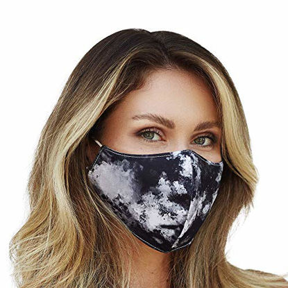 Picture of Washable Face Mask with Adjustable Ear Loops & Nose Wire - 3 Layers, 100% Cotton Inner Layer - Cloth Reusable Face Protection with Filter Pocket - (White and Black Tie Dye)