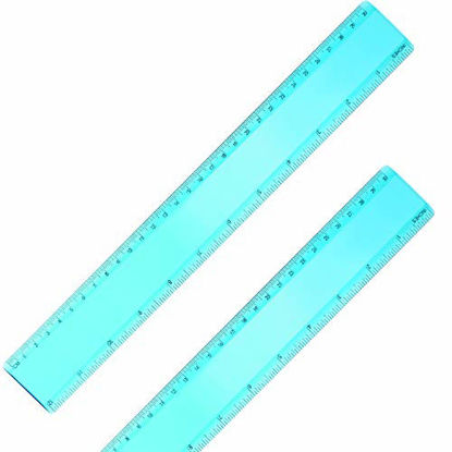 Picture of 2 Pack Plastic Ruler Straight Ruler Plastic Measuring Tool for Student School Office (Green, 12 Inch)