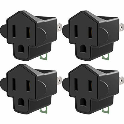 Picture of 3-2 Prong Adapters Grounding Adapter JACKYLED 3-Prong to 2-Prong Adapter ETL Listed Fireproof Material 200 Resistant Heavy Duty Wall Plugs for Household Appliances Industrial, Black, 4 Pack