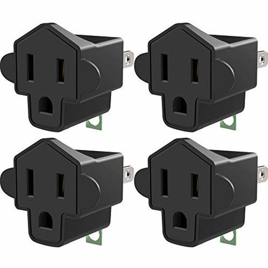 Picture of 3-2 Prong Adapters Grounding Adapter JACKYLED 3-Prong to 2-Prong Adapter ETL Listed Fireproof Material 200 Resistant Heavy Duty Wall Plugs for Household Appliances Industrial, Black, 4 Pack