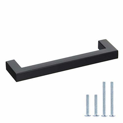 Picture of 2Pack Goldenwarm Black Square Bar Cabinet Pull Drawer Handle Stainless Steel Modern Hardware for Kitchen and Bathroom Cabinets Cupboard,Center to Center 5in(128mm) Kitchen Cupboard Handles