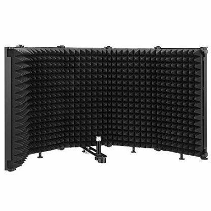 Picture of Moukey Tabletop Compact Microphone Isolation Shield, Foldable With 3/8" and 5/8" Mic Threaded Mount,Mic Sound Absorbing Foam for Studio Sound Recording, Podcasts, Singing, Broadcasting