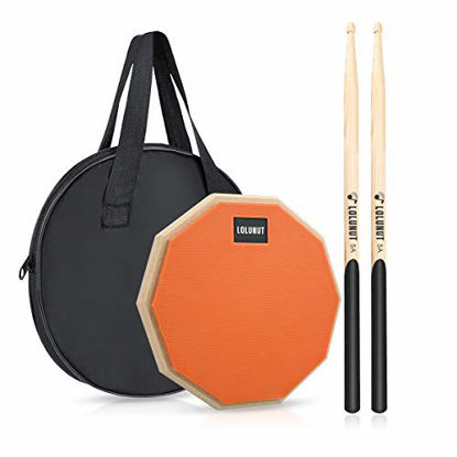 Picture of LOLUNUT 8 Inch Silent Drum Pad, Dumb Drum Beginner Rubber Practice Pad, with 5A Drum Sticks and Practice Pad Bag