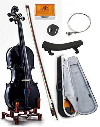 Picture of SKY 4/4 Full Size SKYVN201 Black Violin with Lightweight Case, Brazilwood Bow, Shoulder Rest, String, Rosin and Mute