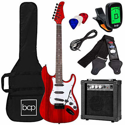 Picture of Best Choice Products 39in Full Size Beginner Electric Guitar Starter Kit w/Case, Strap, 10W Amp, Strings, Pick, Tremolo Bar - Cherry Red