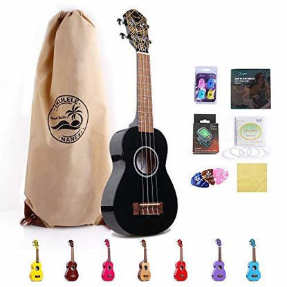 Picture of Soprano Ukulele 21 inch Mahogany Mini Kids Guitar Hawaiian ukelele Instrument Kit ukalalee for Beginner Adults Kids Starter(Black)