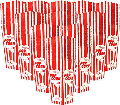 Picture of Top Rated 110 Popcorn Boxes 7.75 Inches Tall & Holds 46 Oz Old Fashion Vintage Retro Design Red & White Colored Nostalgic Carnival Stripes like Popcorn Bags & Popcorn Tubs [various quantities] Salbree