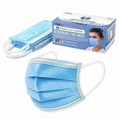 Picture of TCP Global Salon World Safety - Sealed Dispenser Box of 50 Face Masks Breathable Disposable 3-Ply Protective PPE with Nose Clip and Ear Loops