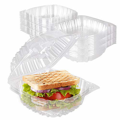Picture of Stock Your Home Plastic 5 x 5 Inch Clamshell Takeout Tray (50 Count) - Dessert Containers - Plastic Hinged Food Container - Disposable Plastic Clamshell Food Containers for Salads, Pasta, Sandwiches