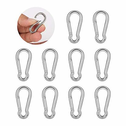 Picture of 10 PCS Stainless Steel Carabiner Clip Spring-Snap Hook - Lotsun M4 1.57 Inch Heavy Duty Carabiner Clips for Keys Swing Set Camping Fishing Hiking Traveling