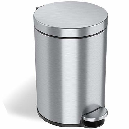 Picture of iTouchless SoftStep 3.2 Gallon Small Round Bathroom Step Trash Can with Removable Inner Bucket and AbsorbX Odor Filter, Stainless Steel, 12 Liter Pedal Garbage Bin for Bedroom, Office Cubicle
