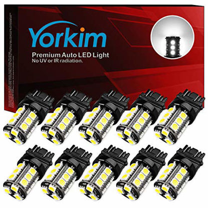 Picture of Yorkim 3157 LED Light Bulbs White Super Bright, 3056 3156 3156A 3057 4057 3157 4157 T25 LED Bulbs for Brake Lights, Backup Reverse Lights Reverse Tail Lights - Pack of 10