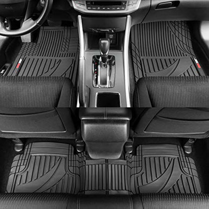Picture of Motor Trend FlexTough Advanced Black Rubber Car Floor Mats - 3 Piece Trim to Fit Floor Mats for Cars Truck SUV, All Weather Automotive Liners with Traction Grips and Multiple Trim Lines