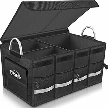 Picture of Oasser Trunk Organizer Cargo Organizer Trunk Storage Waterproof Collapsible Durable Multi Compartments with Foldable Cover Aluminium Alloy Handle Reflective Strip