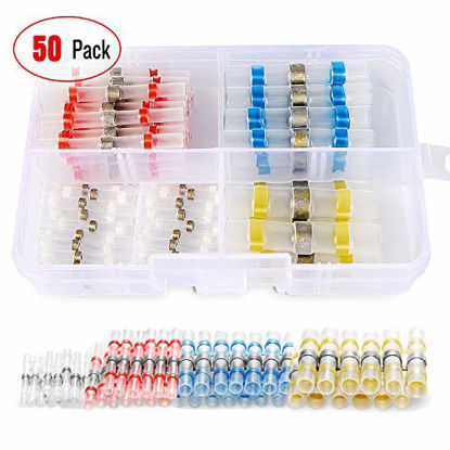 Picture of Nilight - 50025R 50pcs Solder Seal Wire Connector, Solder Seal Heat Shrink Butt Connectors,Electrical Waterproof Insulated Marine Automotive Copper(23Red 12Blue 10White 5Yellow),2 Years Warranty