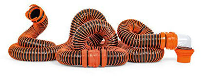 Picture of Camco RhinoEXTREME 20ft RV Sewer Hose Kit - Includes Swivel Fitting and Translucent Elbow with 4-in-1 Dump Station Fitting - Crush Resistant - Storage Caps Included (21012)