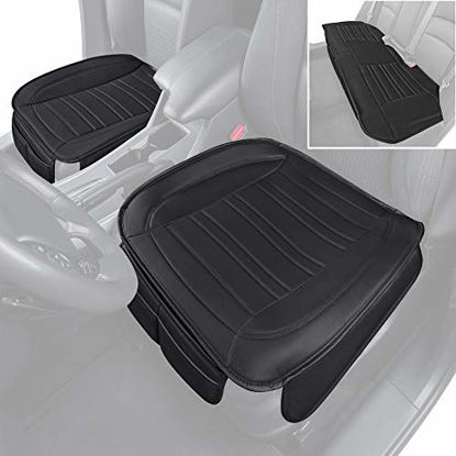 Picture of Motor Trend Black Universal Car Seat Cushions, Full Set Front and Rear Bench - Padded Luxury Cover with Non-Slip Bottom & Storage Pockets, Faux Leather Cushion Cover for Car Truck Van and SUV