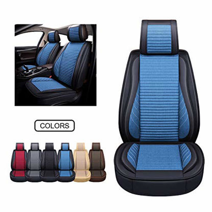 Picture of OASIS AUTO Leather&Fabric Car Seat Covers, Faux Leatherette Automotive Vehicle Cushion Cover for Cars SUV Pick-up Truck Universal Fit Set Auto Interior Accessories (OS-005 Front Pair, Blue)