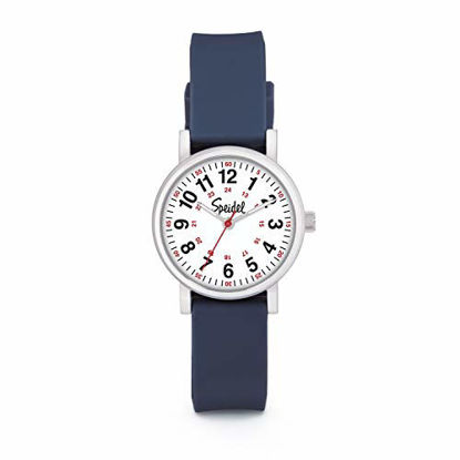 Picture of Speidel Womens Navy Blue Scrub Petite Watch for Medical Professionals Easy to Read Small Face, Luminous Hands, Silicone Band, Second Hand, Military Time for Nurses, Students in Scrub Matching Colors