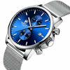 Picture of Mens Watch Fashion Sleek Minimalist Quartz Analog Mesh Stainless Steel Waterproof Chronograph Watches, Auto Date in Silver Hands, Color: Silver Blue