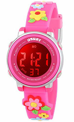 Picture of Kids Watch 3D Cartoon Toddler Wrist Digital Watch Waterproof 7 Color Lights with Alarm Stopwatch for 3-10 Year Boys Girls Little Child Flowers Pink