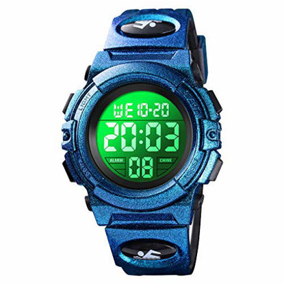 Picture of Boys Watch Digital Sports Waterproof Electronic Childrens Kids Watches Alarm Clock 12/24 H Stopwatch Calendar Boy Girl Wristwatch - Blue