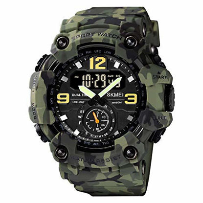 Picture of KXAITO Men's Watches Sports Outdoor Waterproof Military Watch Date Multi Function Tactics LED Alarm Stopwatch (37_Camo_Green)