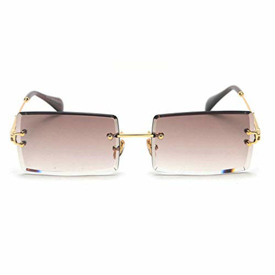 Picture of MINCL/Fashion Small Rectangle Sunglasses Women Ultralight Candy Color Rimless Ocean Sun Glasses (gold&brown)