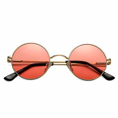Picture of Pro Acme Retro Small Round Polarized Sunglasses for Men Women John Lennon Style (Gold Frame/Transparent Pink Lens)