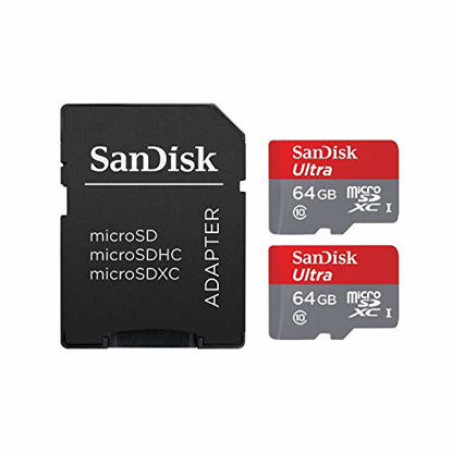 Picture of SanDisk SDSQUNC064GAULM Ultra 64GB microSDXC UHS-I Card with Adapter (Pack of 2)